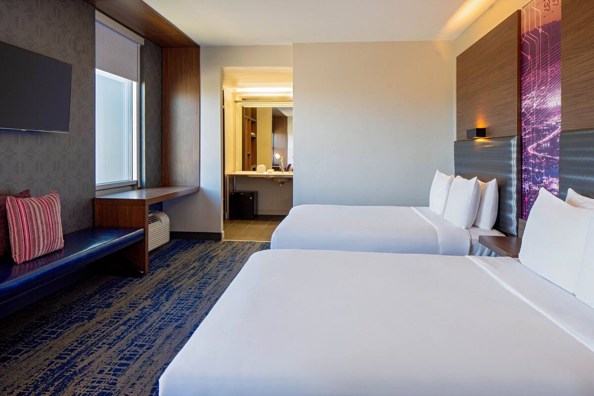 aloft, room, 2 queen beds | in-room safe, desk, iron/ironing board, free cots/infant beds