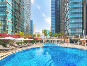 3 outdoor pools, open 6:00 AM to 9:00 PM, pool cabanas (surcharge)