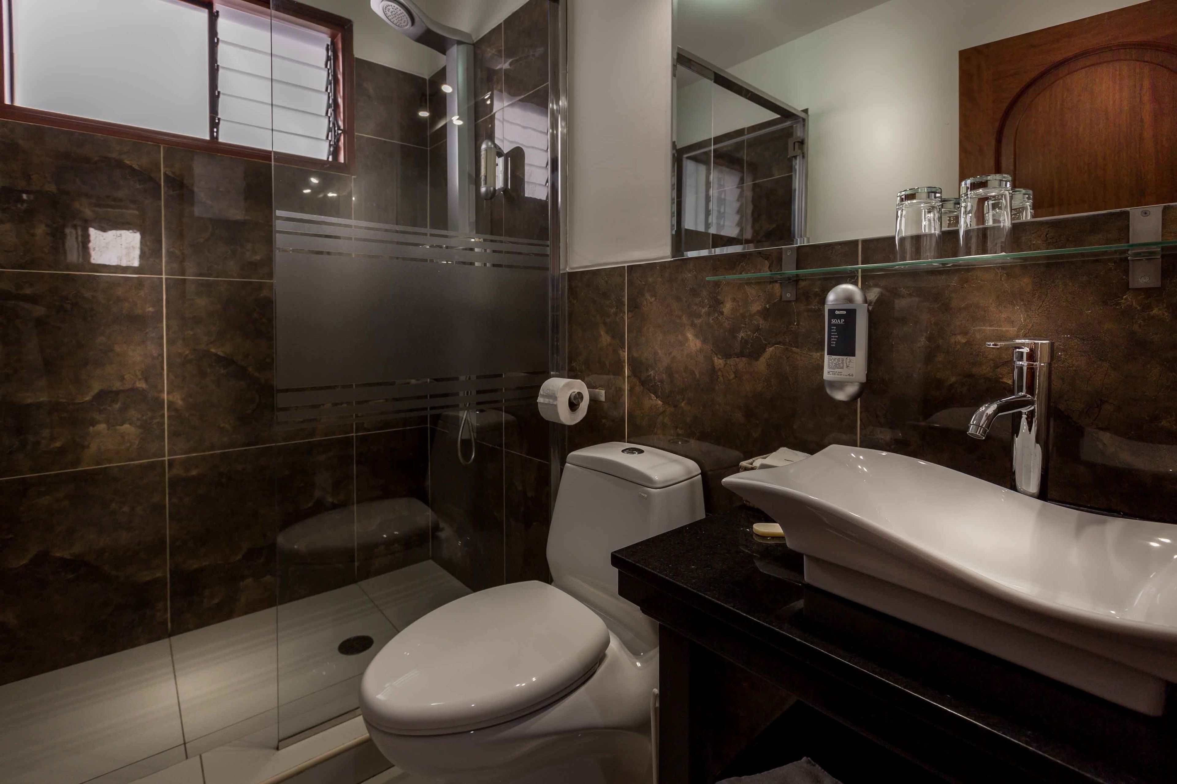 free toiletries, hair dryer, towels