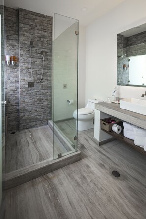 Suite Deluxe | Baño | Ducha, artículos de higiene personal gratuitos y secador de pelo