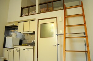 Fridge, microwave, electric kettle