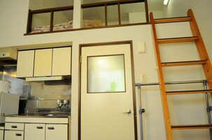 Fridge, microwave, electric kettle