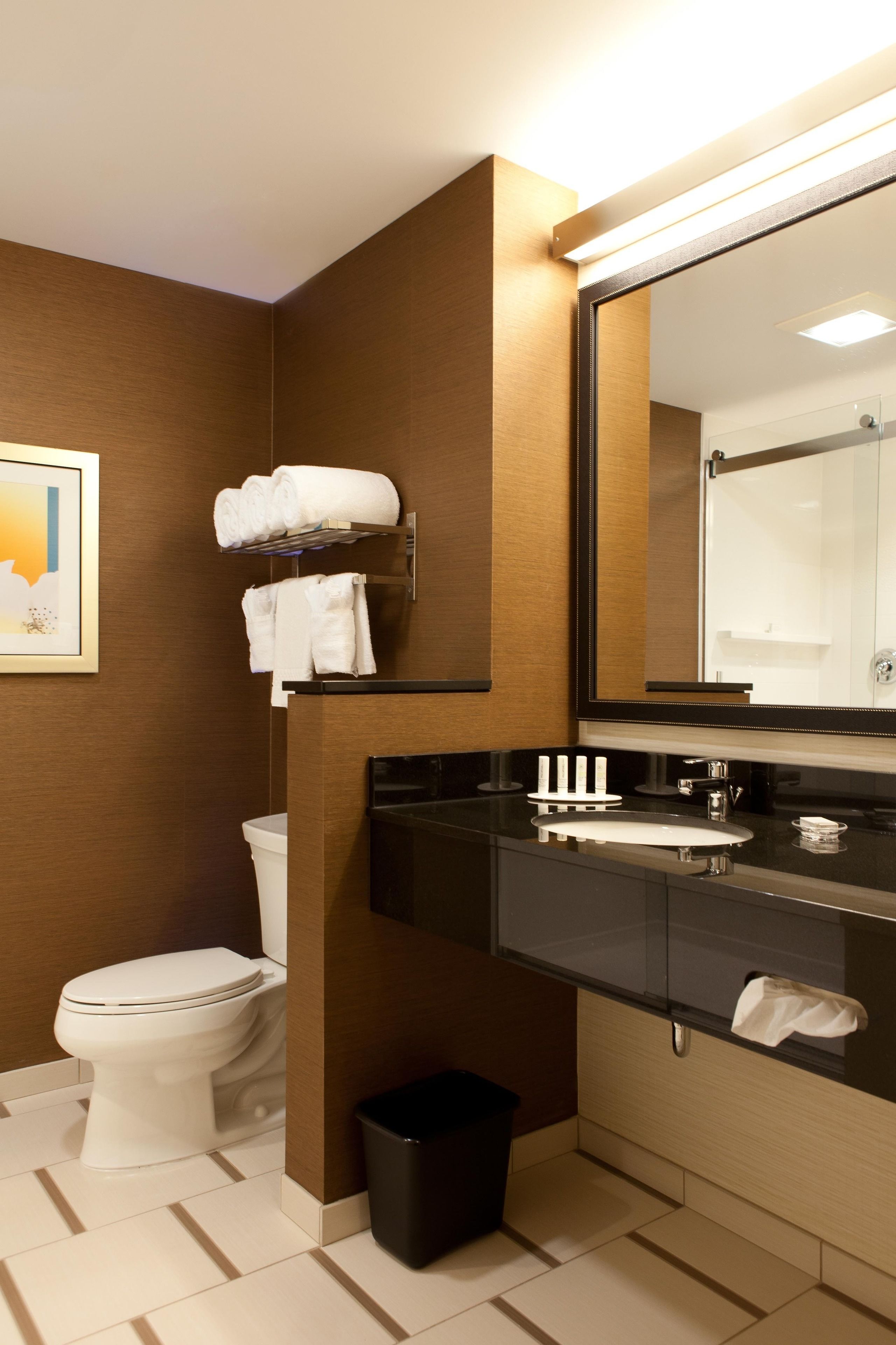 free toiletries, hair dryer, towels