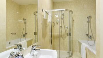 Shower, free toiletries, hair dryer