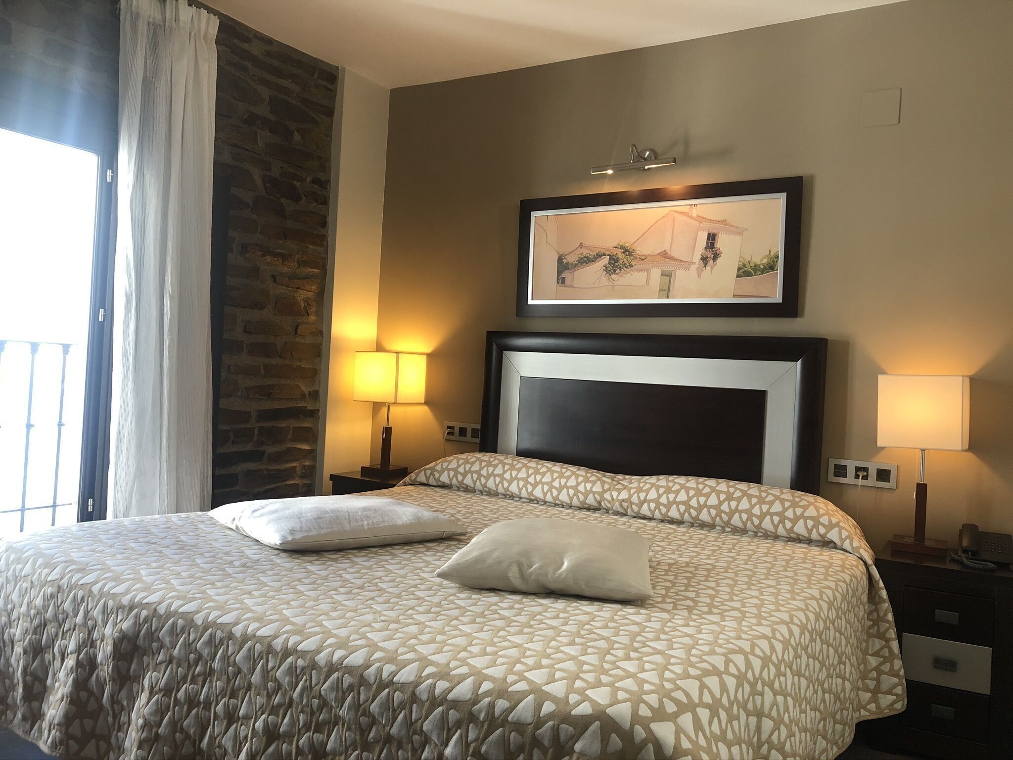 Desk, laptop workspace, blackout curtains, free WiFi