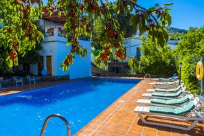 Seasonal outdoor pool, open 11:00 AM to 8:00 PM, sun loungers