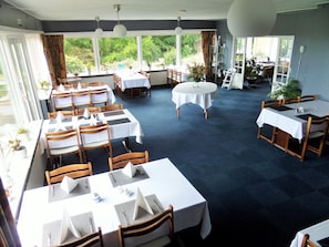 Dinner served, garden views