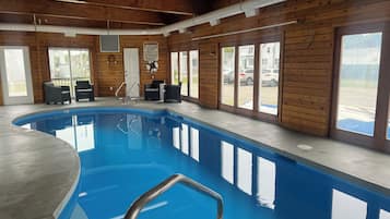 Indoor pool, open 10:00 AM to 9:00 PM, sun loungers