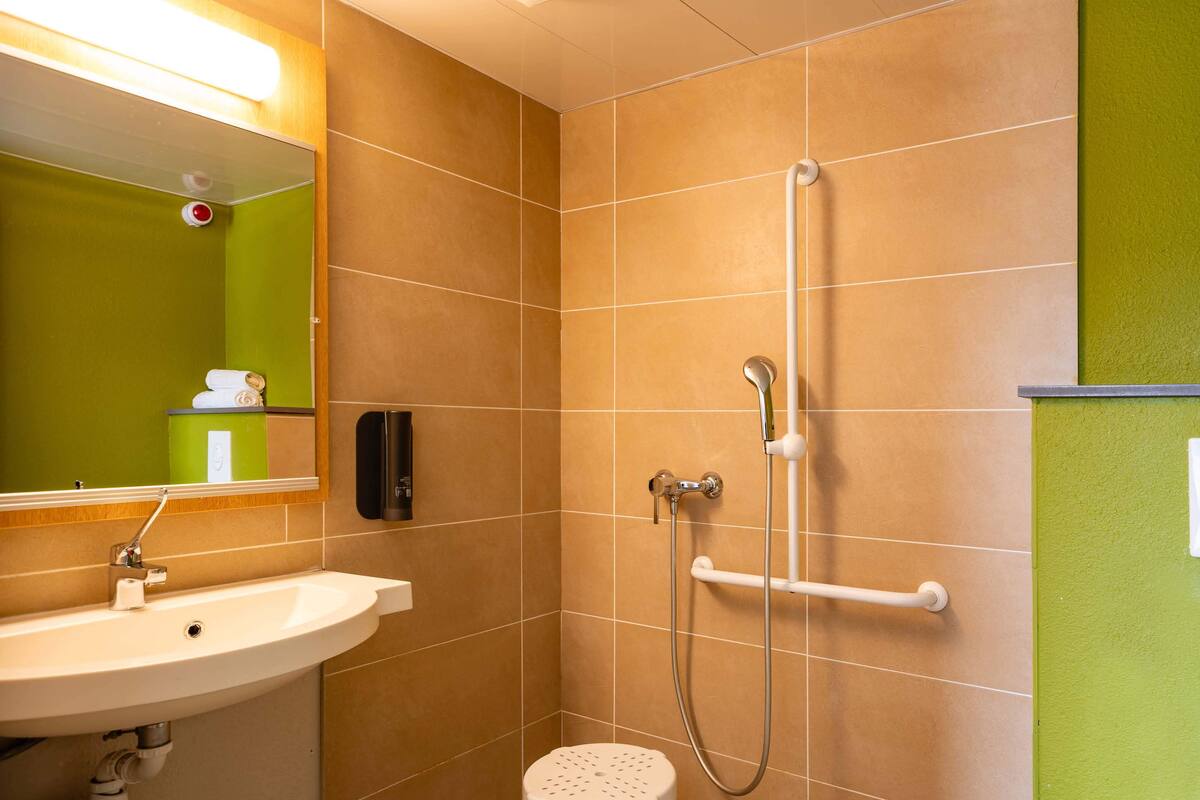 shower, free toiletries, hair dryer, towels