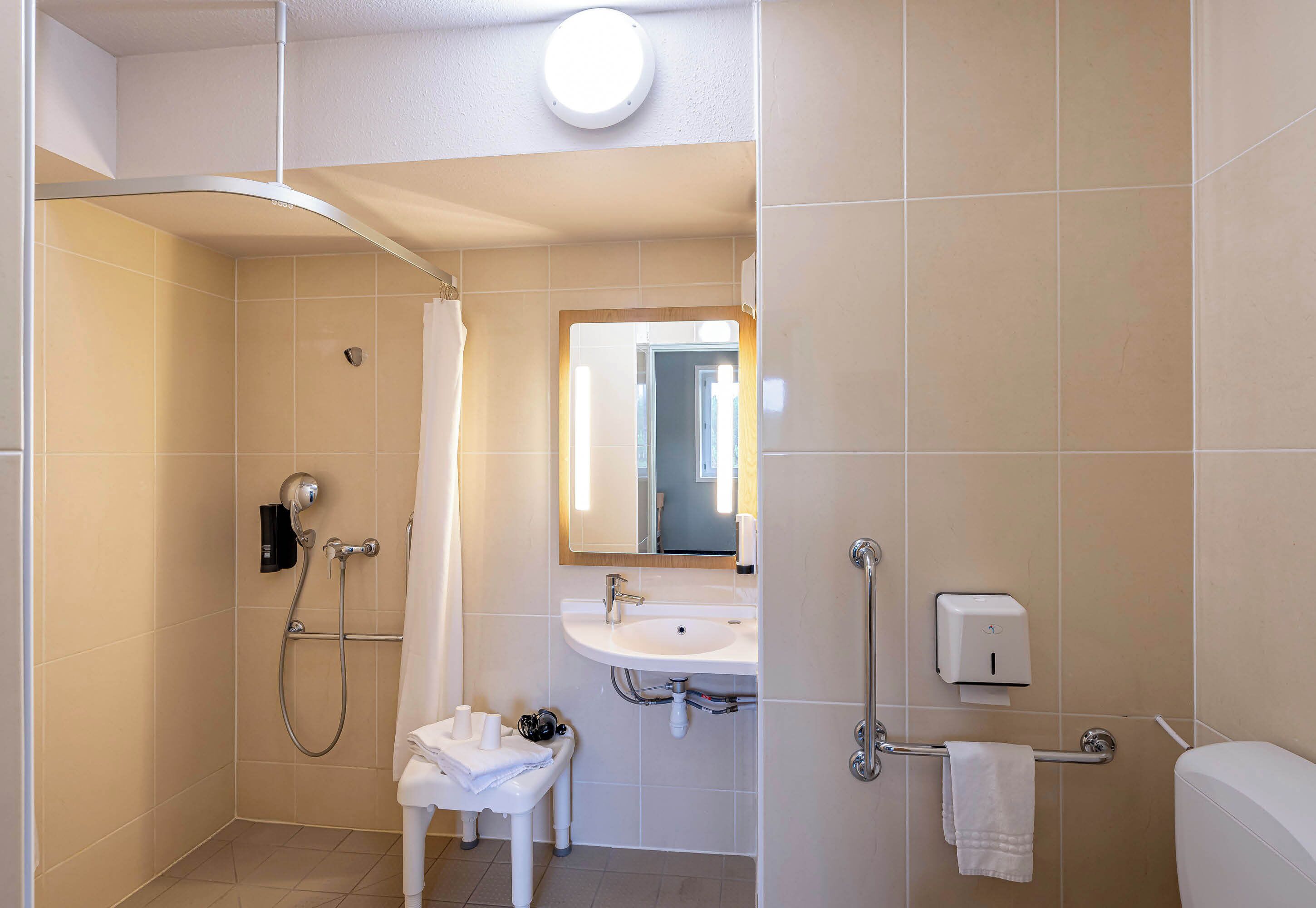 double room, mobility accessible, non smoking | bathroom | shower, free toiletries, towels