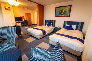 Chambre avec lits jumeaux, 2 lits une place, vue océan | Bureau, Wi-Fi gratuit, draps fournis
