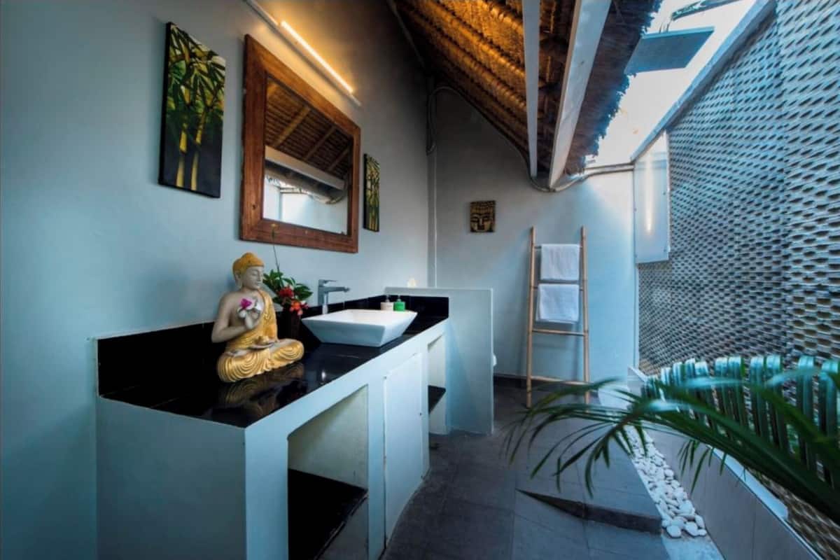 shower, free toiletries, towels, soap