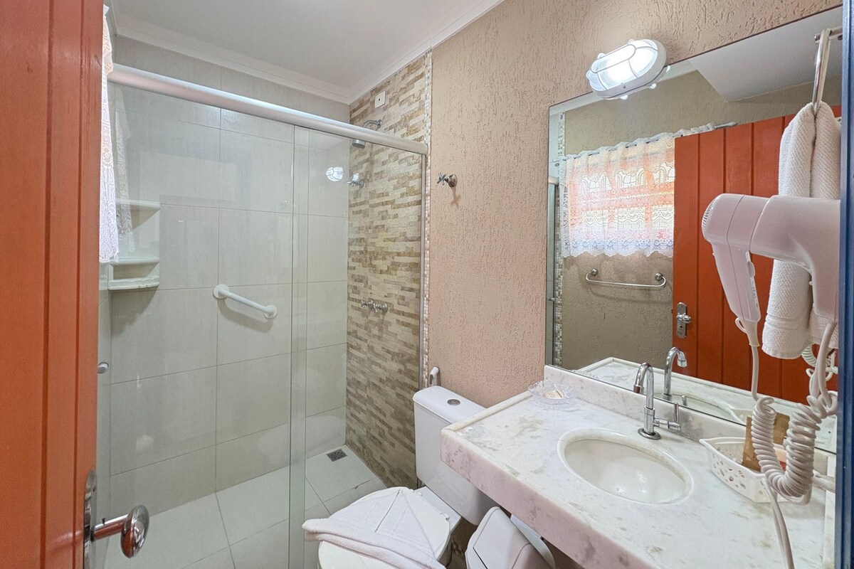 Bathroom | Shower, free toiletries, hair dryer, towels