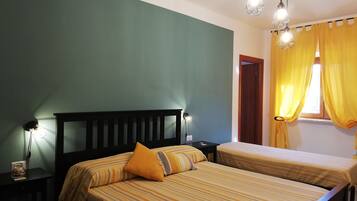 Down comforters, desk, laptop workspace, blackout drapes