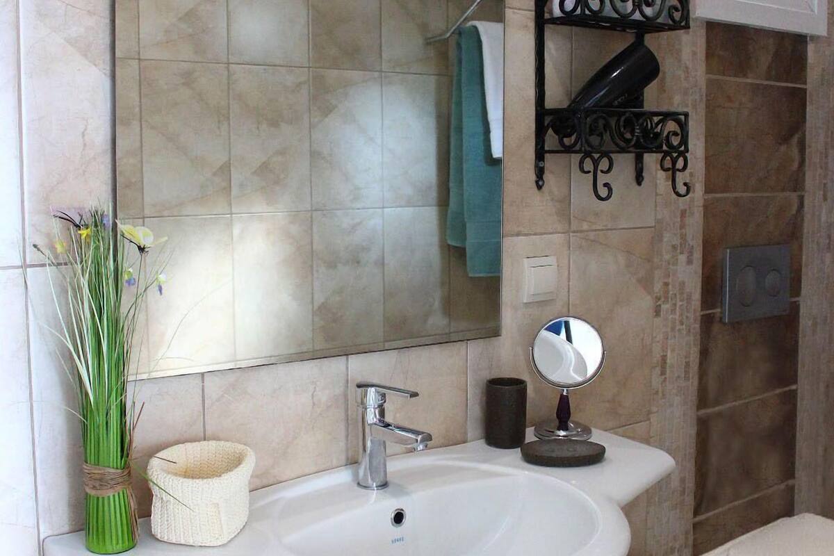 shower, free toiletries, hair dryer, slippers