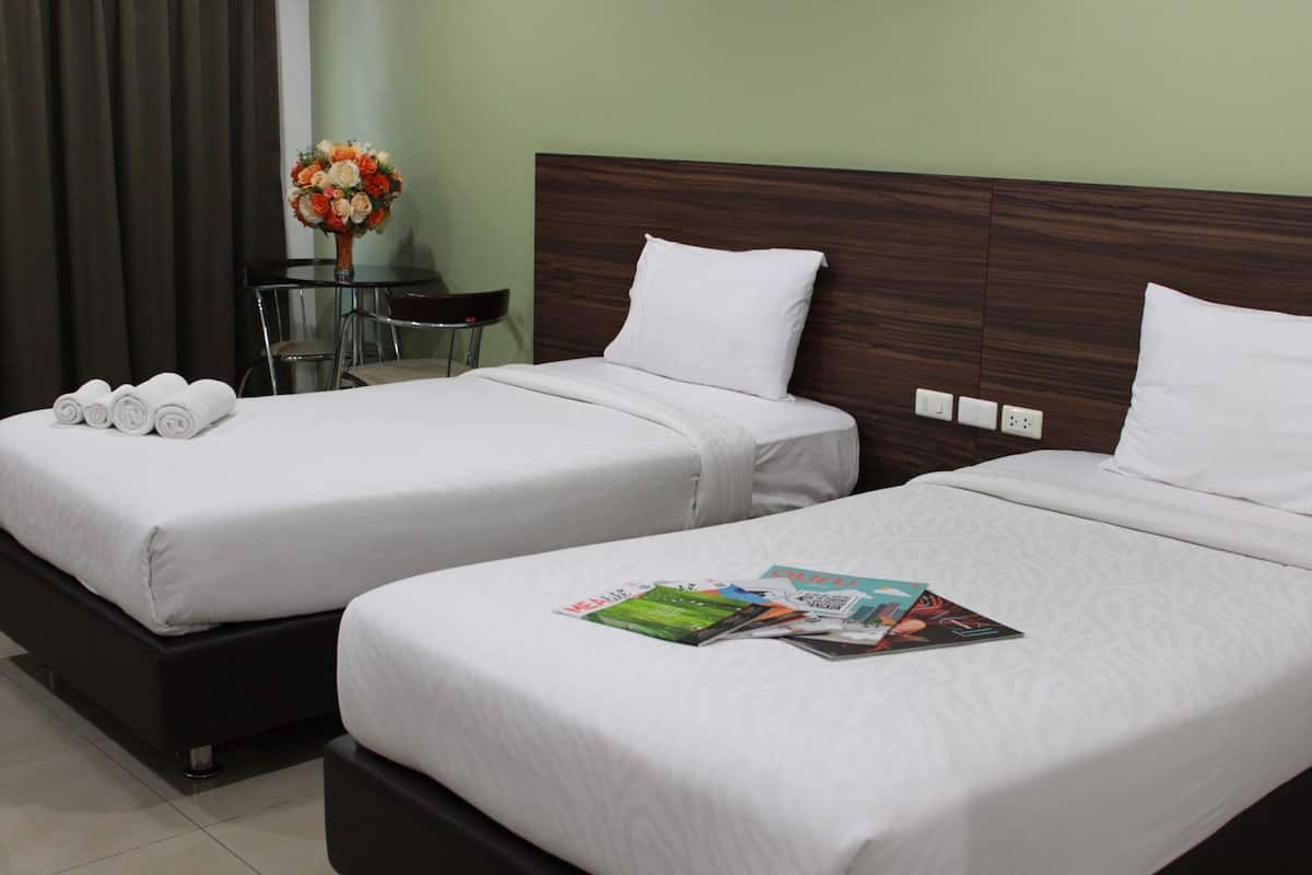 Desk, free WiFi, bed sheets