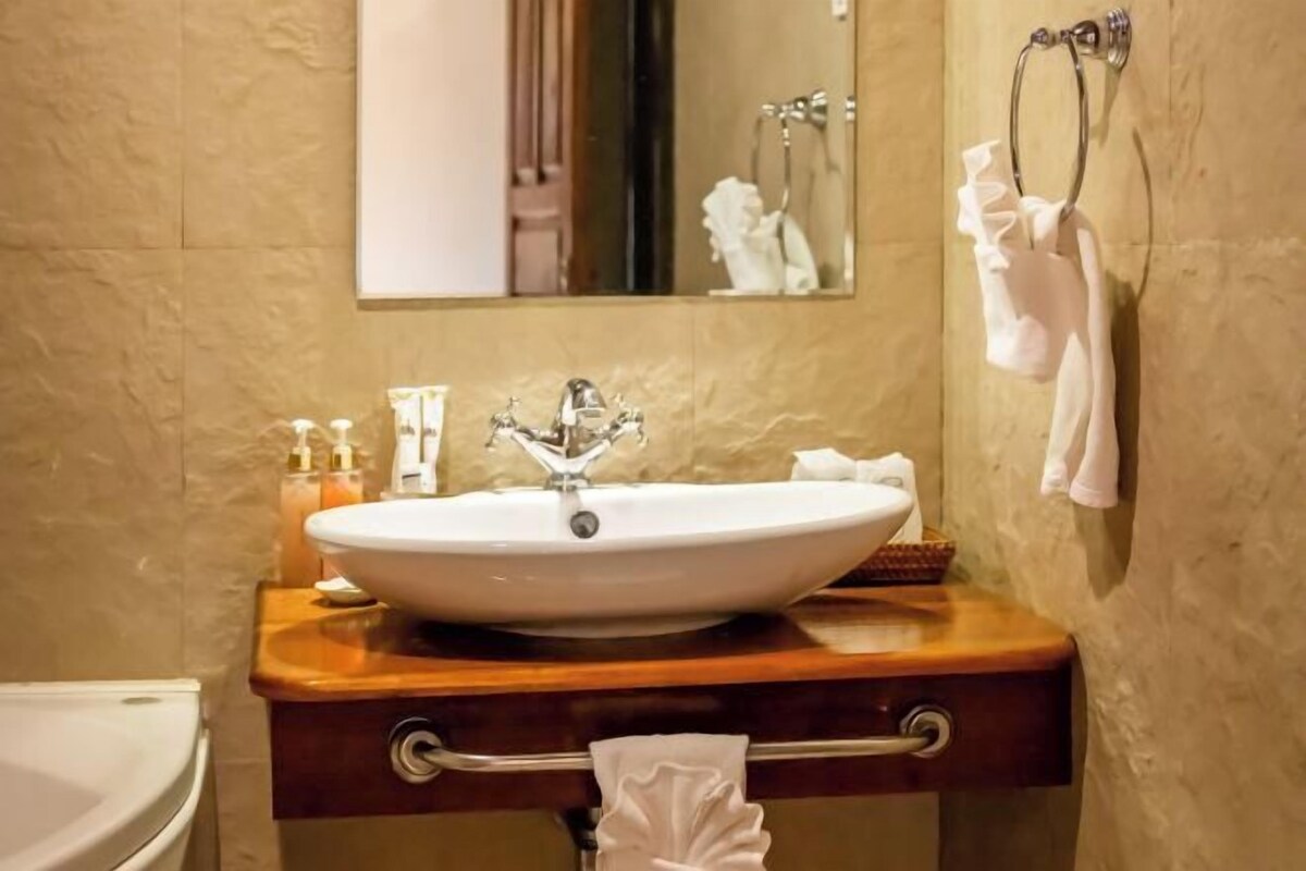 Bathroom | Combined shower/tub, free toiletries, hair dryer, bathrobes