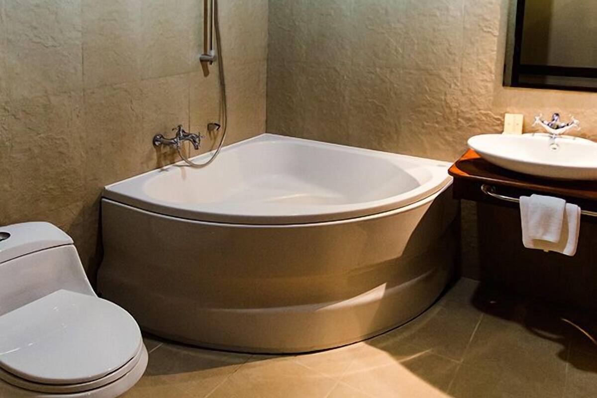 combined shower/bathtub, free toiletries, hair dryer, bathrobes