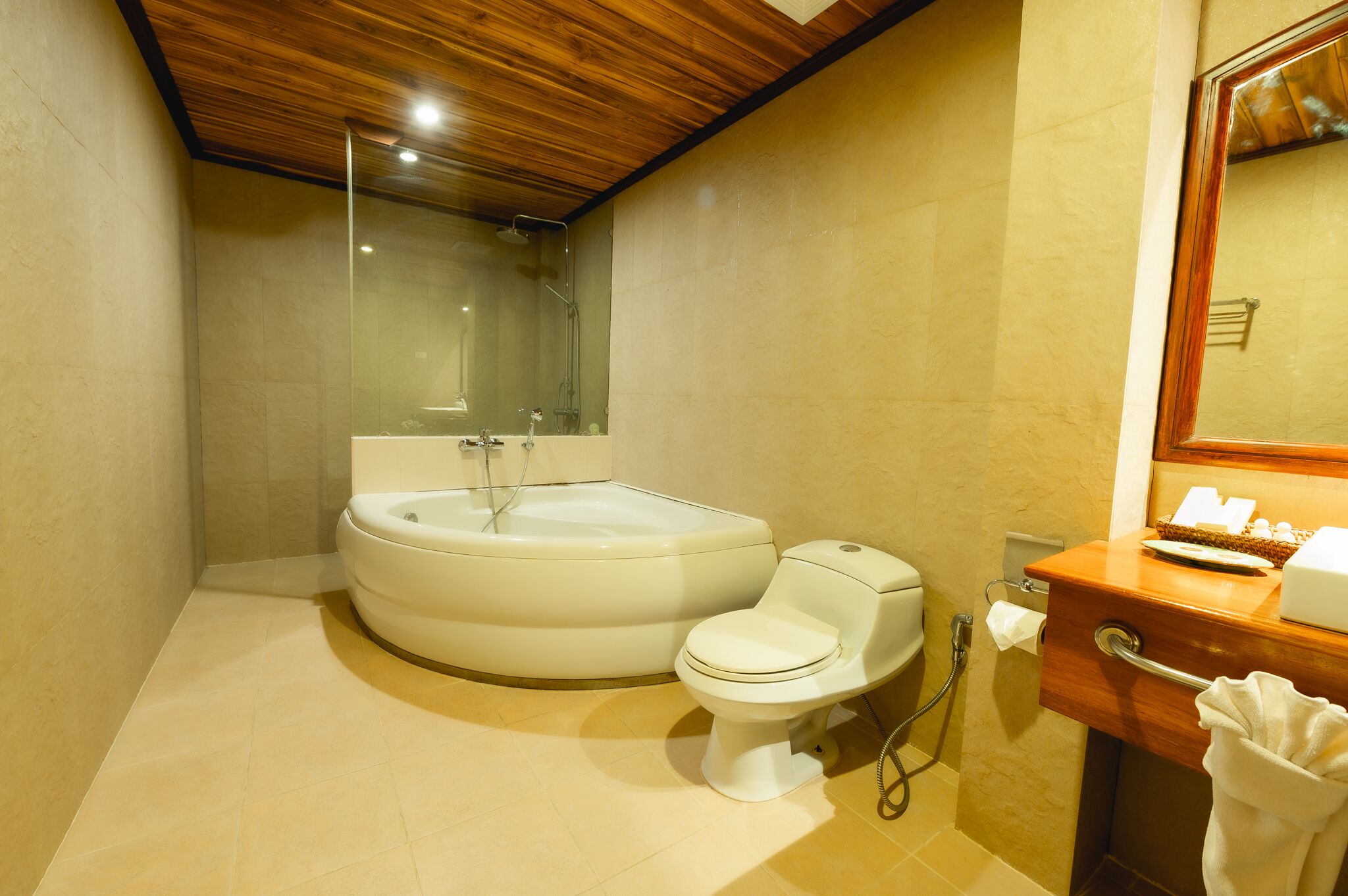 suite | bathroom | combined shower/bathtub, free toiletries, hair dryer, bathrobes