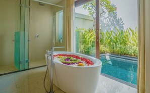 Romantic Villa, 1 Bedroom, Private Pool | Bathroom | Separate tub and shower, deep soaking tub, rainfall showerhead - Anari Villas Kuta (Kuta)