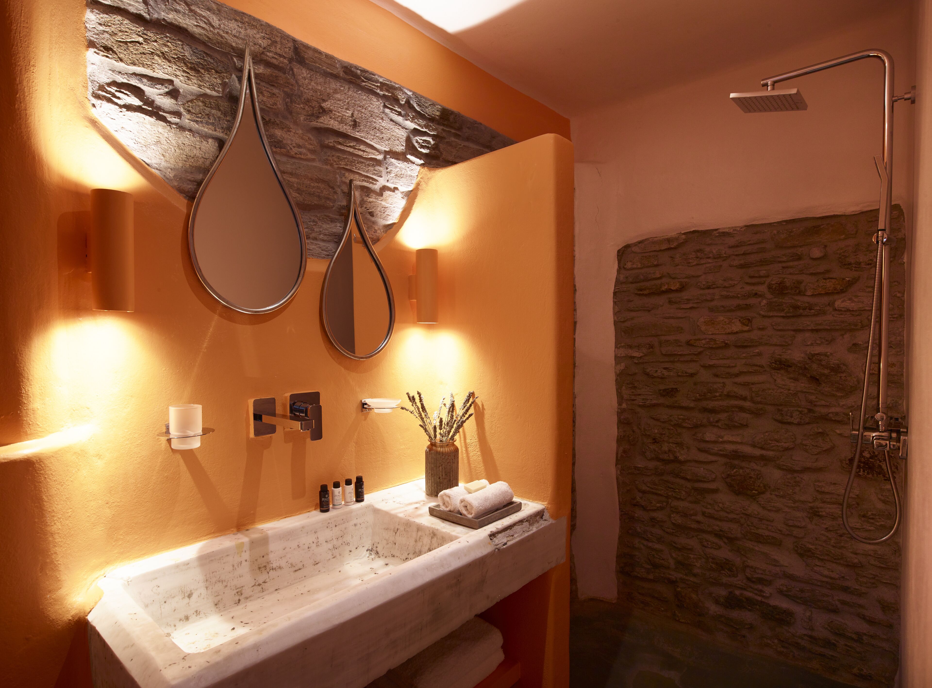 private pool suite sea view | bathroom | shower, rainfall showerhead, designer toiletries, hair dryer