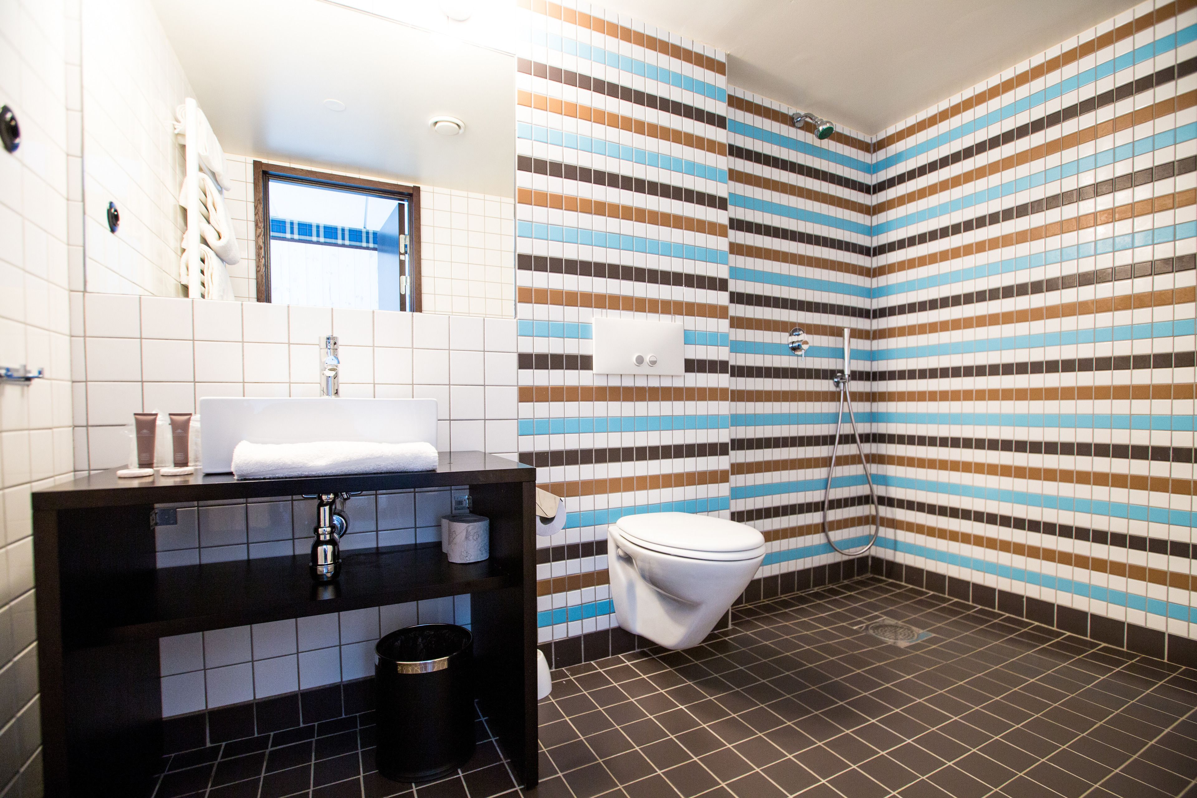 shower, free toiletries, hair dryer, towels