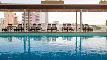 Outdoor pool, pool loungers