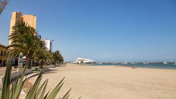 Beach nearby, sun-loungers, beach umbrellas, beach bar