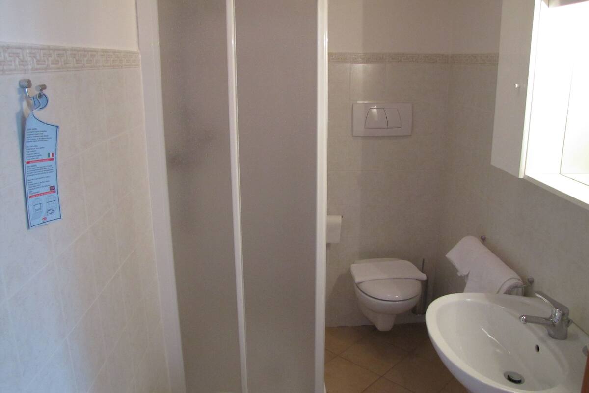 shower, free toiletries, bidet, towels