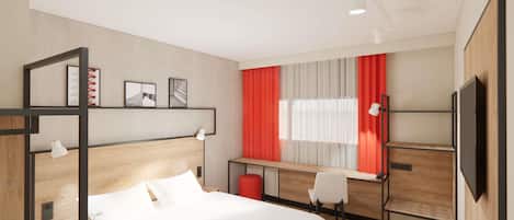 Premium bedding, desk, soundproofing, iron/ironing board