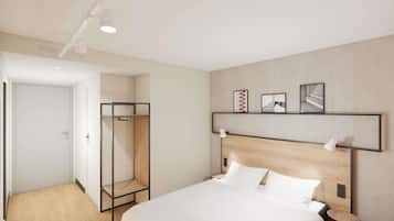 Luxe beddengoed, een bureau, geluiddichte muren