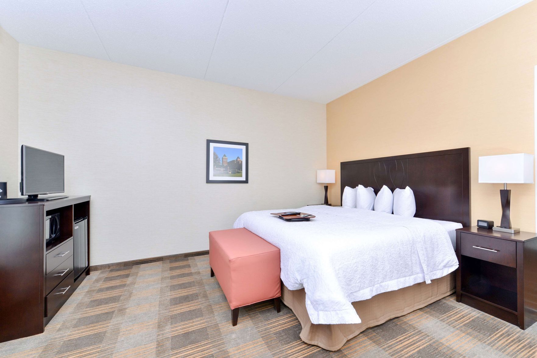 Hypo-allergenic bedding, in-room safe, blackout drapes