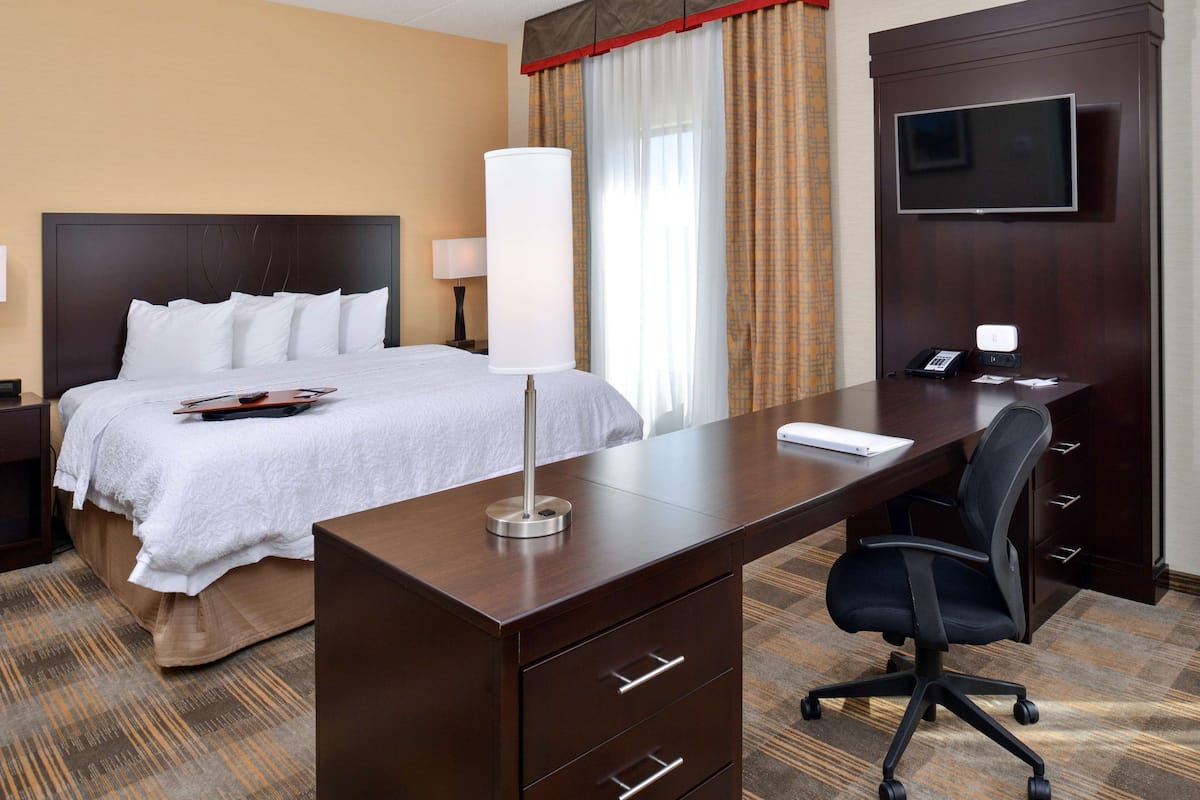 Hypo-allergenic bedding, in-room safe, blackout curtains
