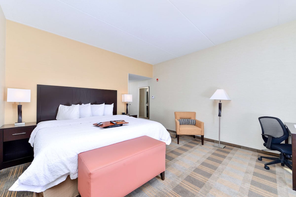 Hypo-allergenic bedding, in-room safe, blackout curtains