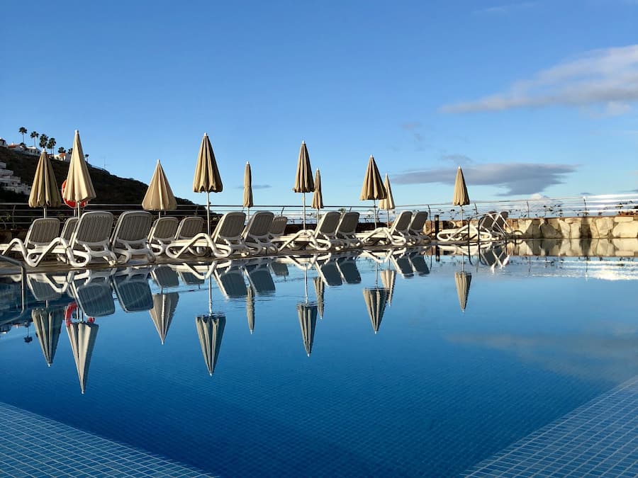 2 outdoor pools, pool umbrellas, pool loungers