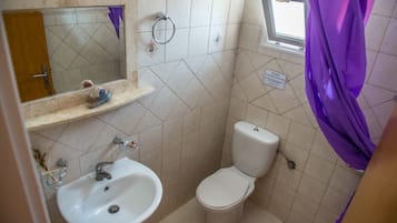 Shower, free toiletries, hair dryer, towels