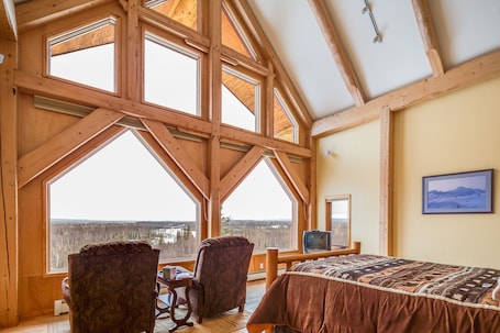 Premier Suite, 1 Bedroom, Bathtub, Mountain View (Denali View Suite) | Blackout drapes, travel crib, bed sheets. Denali Overlook Inn