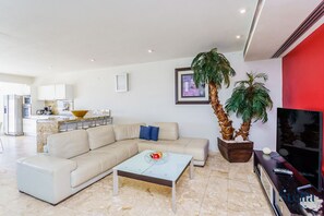 Appartement Penthouse Deluxe, 4 chambres, terrasse, vue sur l’océan | Aire de séjour