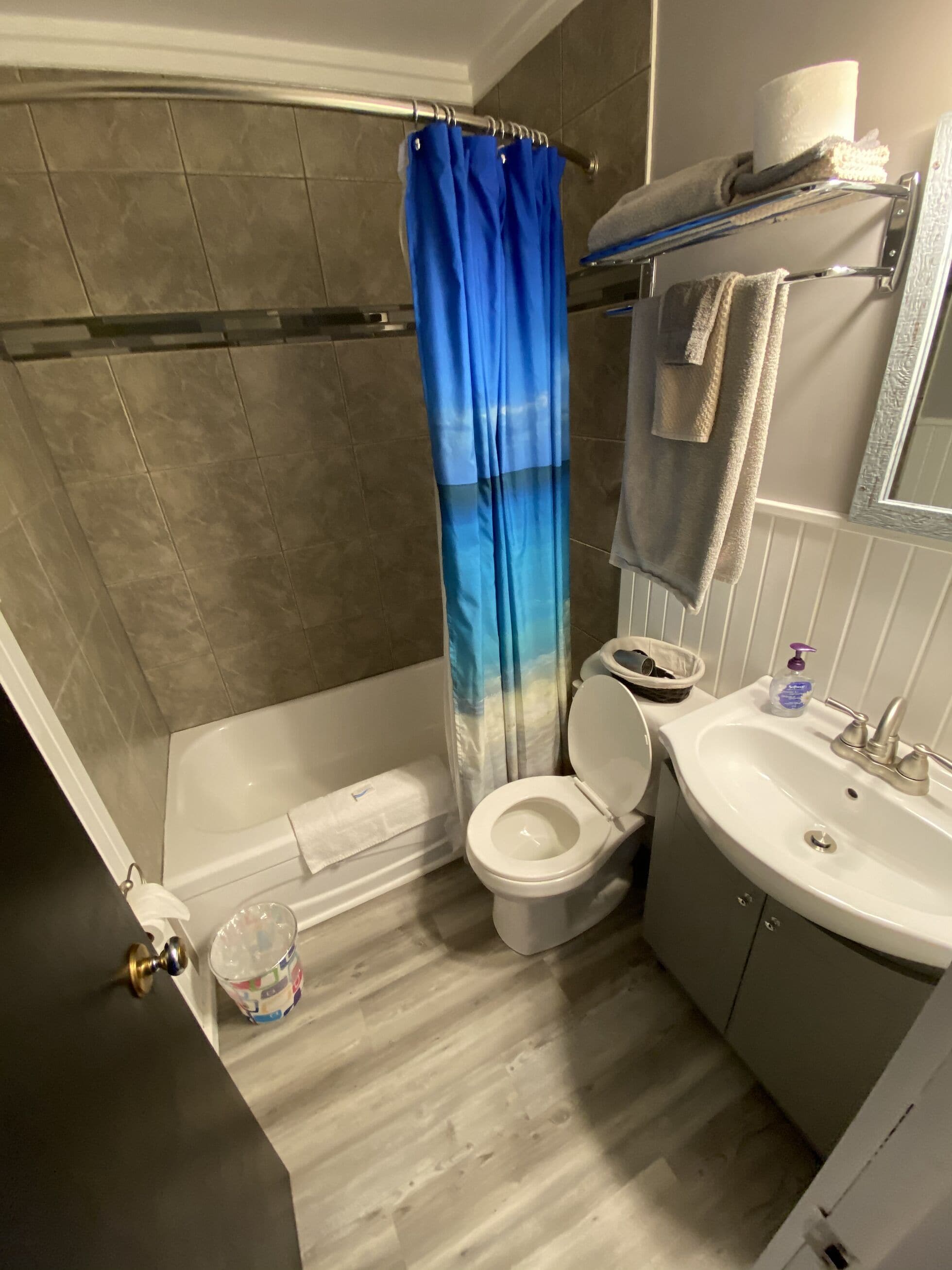 room #9 standard room, 1 queen bed | bathroom | combined shower/bathtub, hair dryer, towels