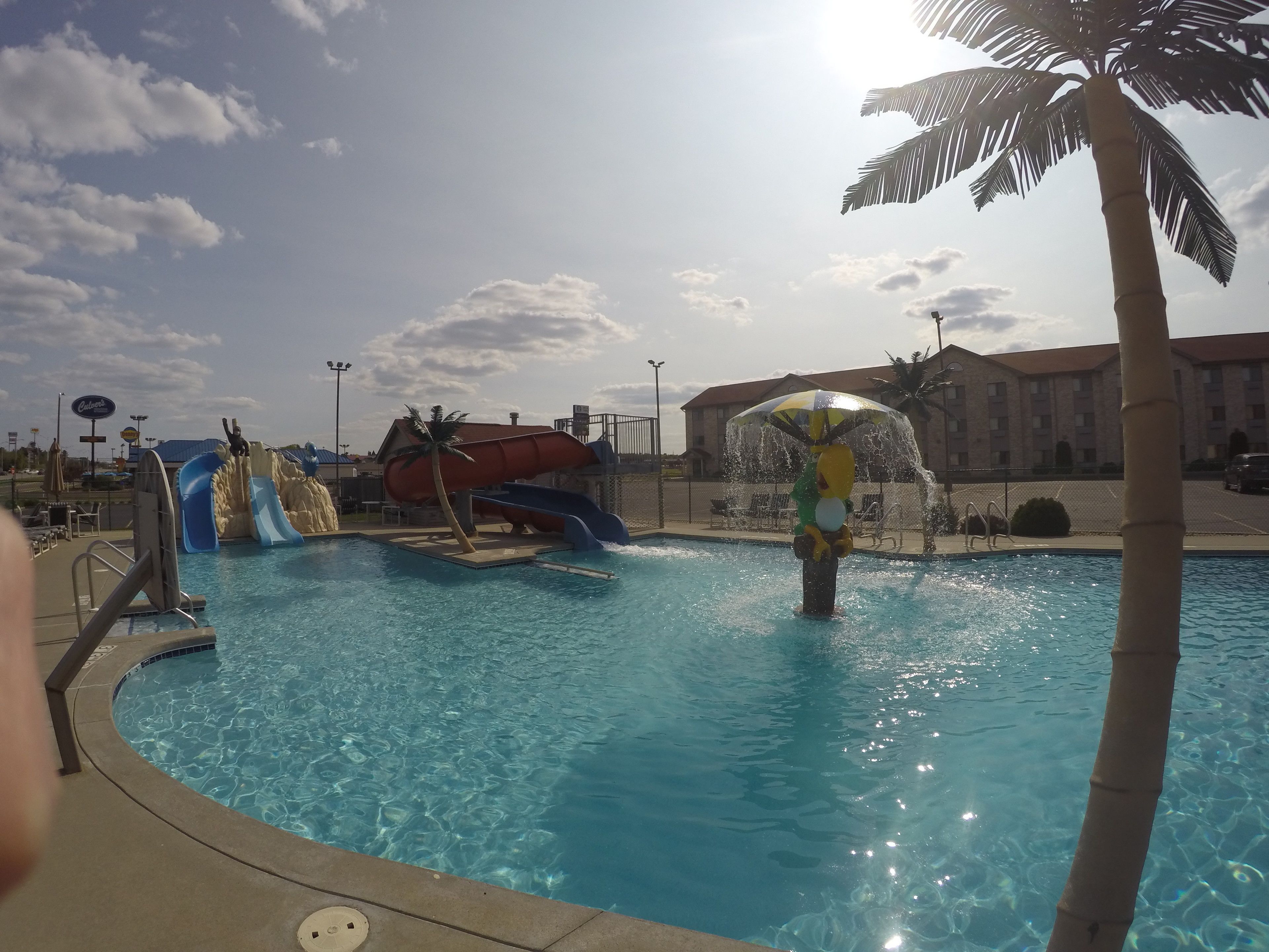 indoor pool, seasonal outdoor pool, pool umbrellas, pool loungers