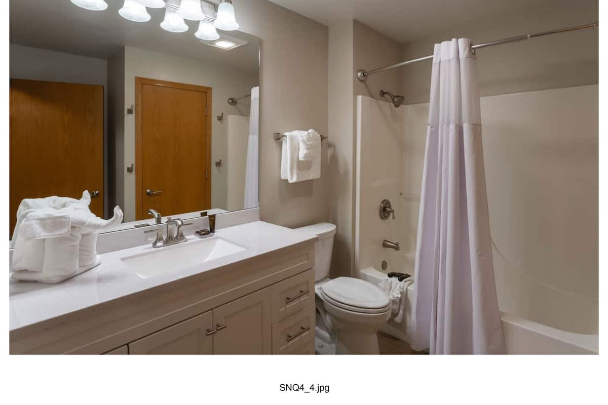 Combined shower/bathtub, free toiletries, hair dryer, towels