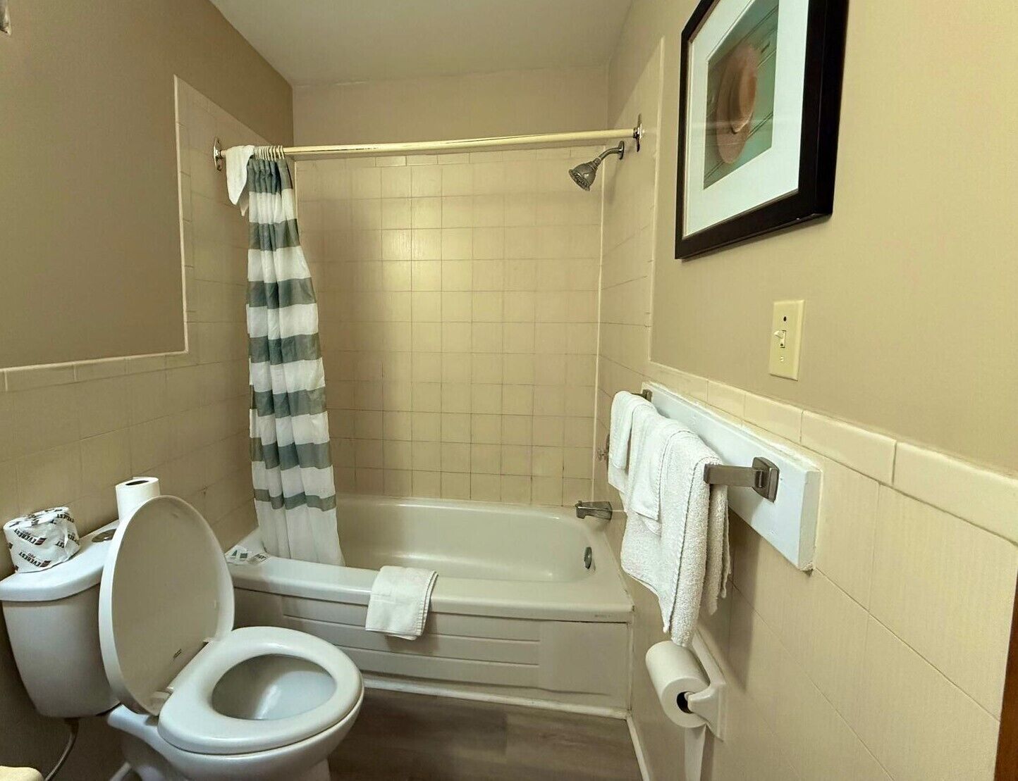 Kamer, 1 kingsize bed met slaapbank, niet-roken | Badkamer | Een bad/douchecombinatie, gratis toiletartikelen, handdoeken