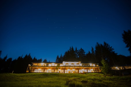 Front of property – evening/night. Kagoagh Resort and Fishing Lodge