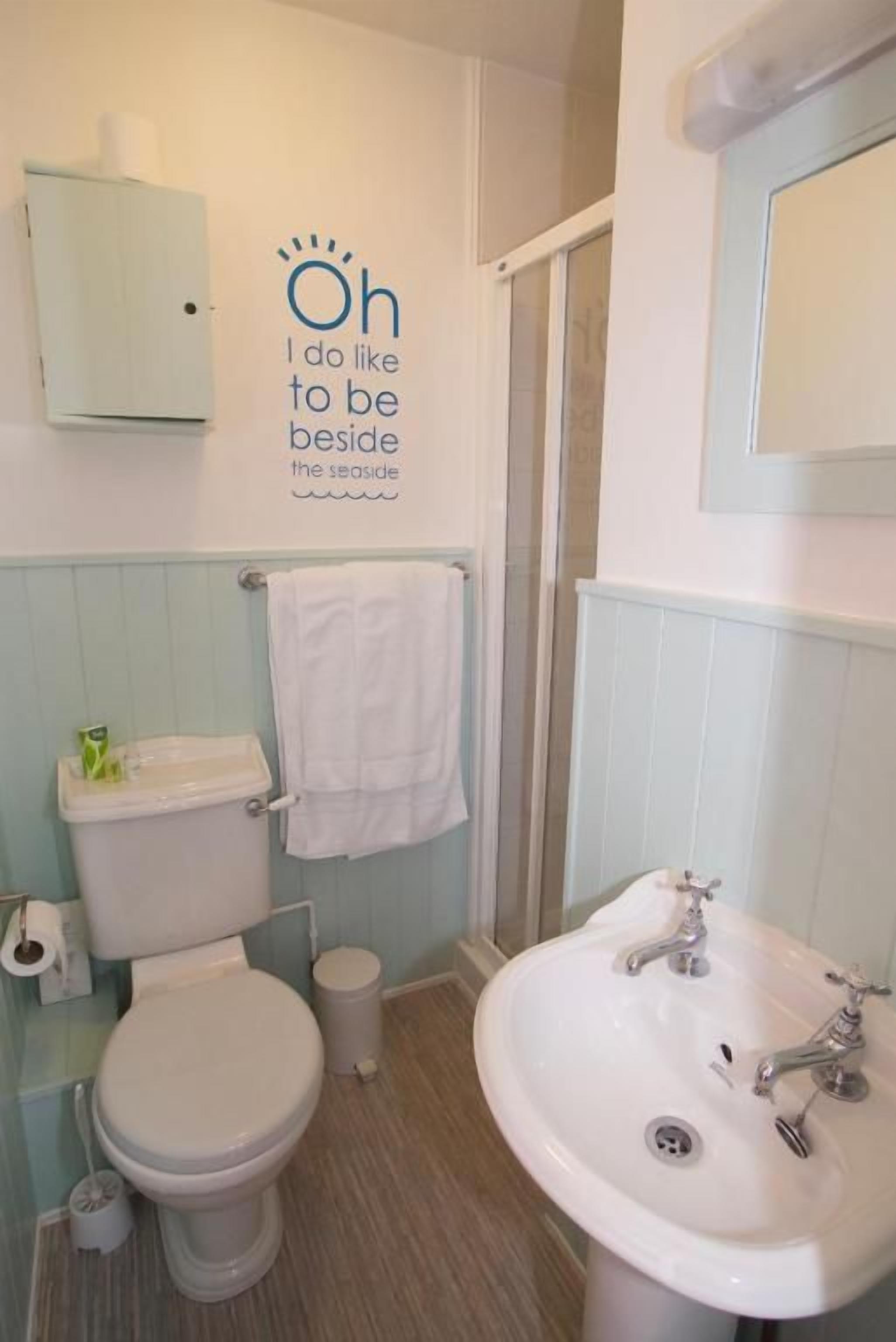 A bathroom with a toilet, sink, and a towel hanging on the wall.