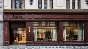 A building facade with the name "BOHO" prominently displayed. - BoHo Prague Hotel, Small Luxury Hotels (Prague)