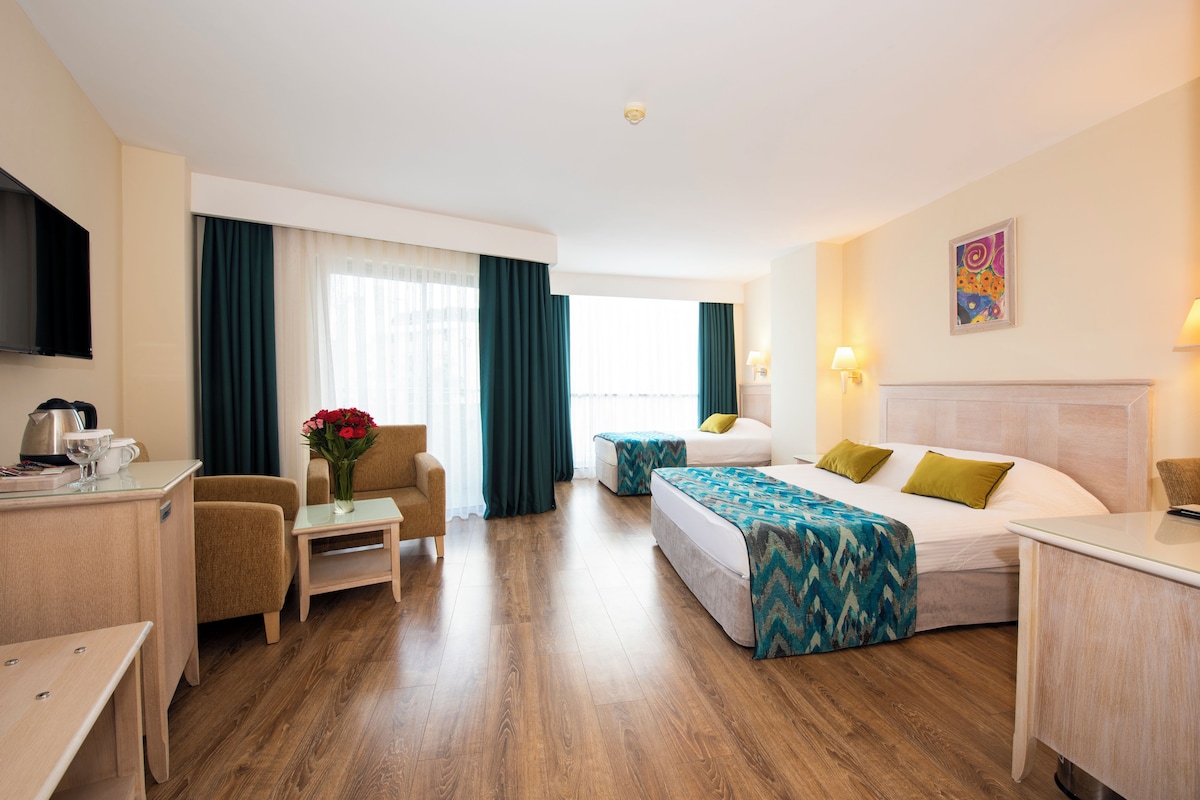 Premium bedding, free minibar, desk, blackout curtains