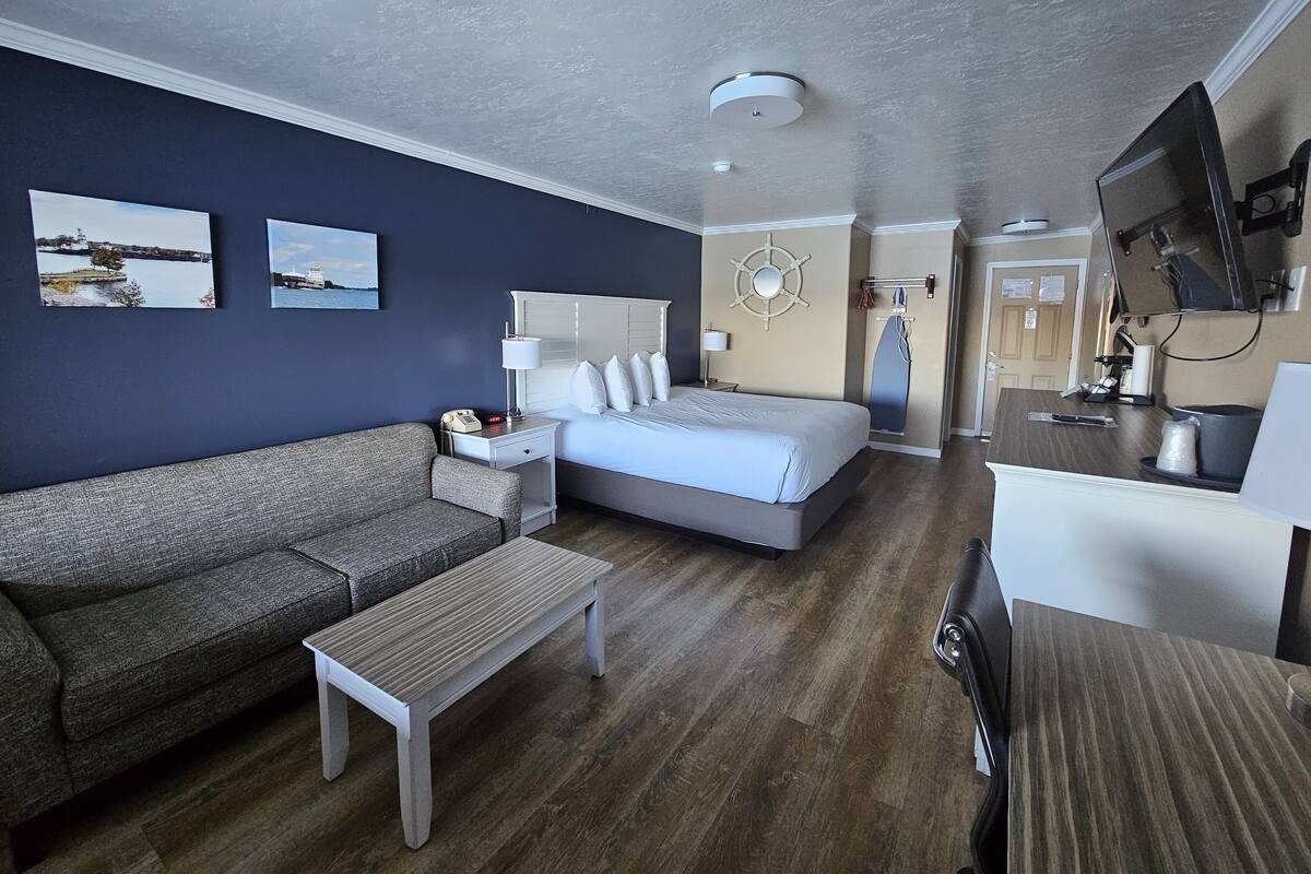 Premium bedding, pillow-top beds, blackout curtains, iron/ironing board