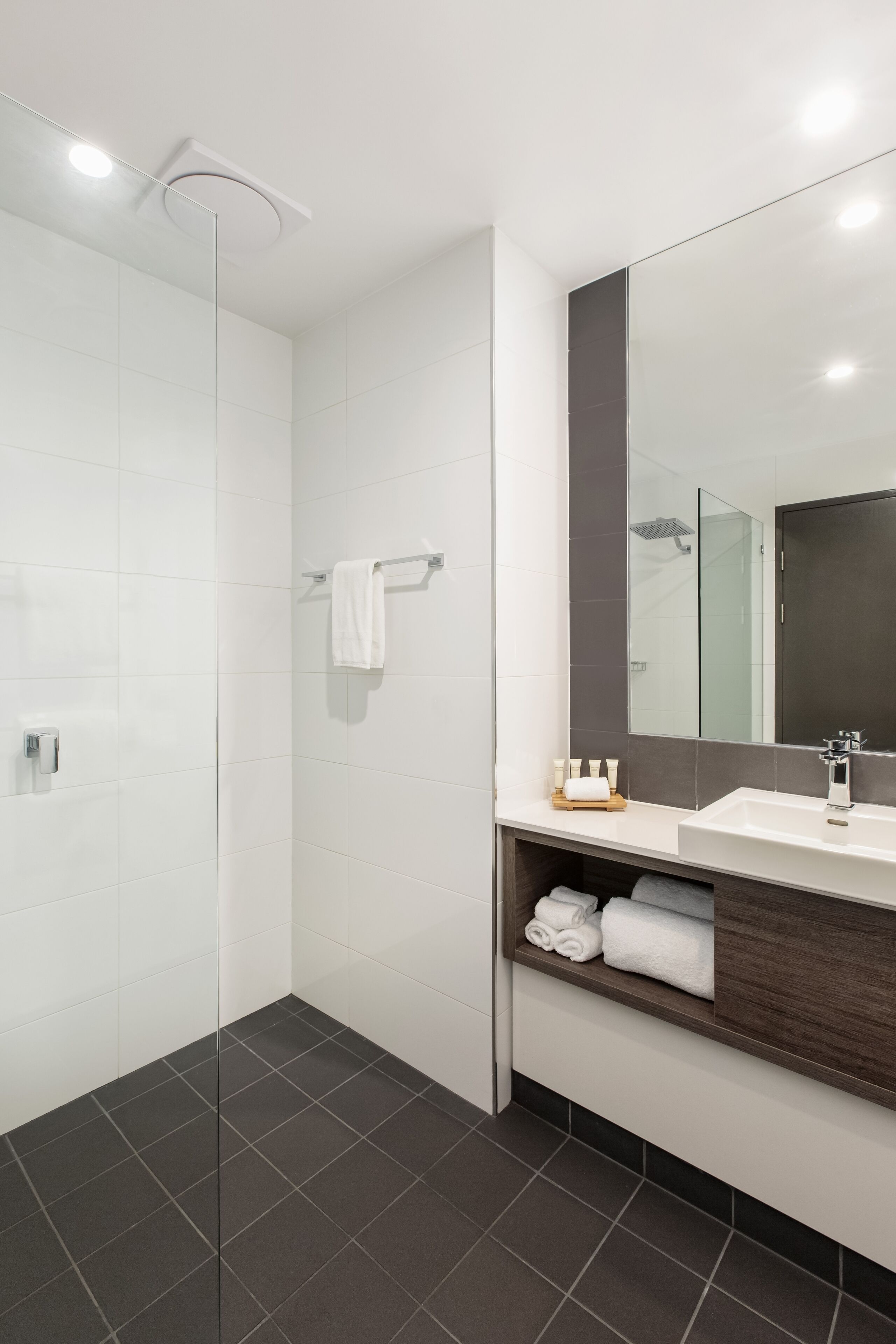 superior suite | bathroom | shower, eco-friendly toiletries, hair dryer, towels