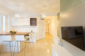 Comfort Apartment, 1 Bedroom, Terrace, Sea View | Living area | Flat-screen TV, pay movies