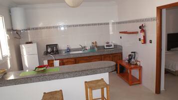 Full-sized fridge, microwave, oven, stovetop